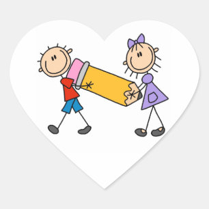 Kids mit Stift Herz-Aufkleber