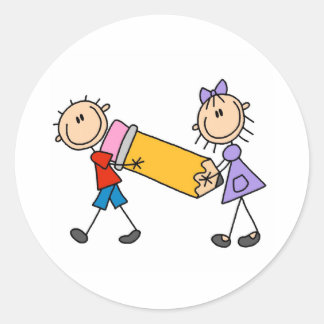 Kids mit Stift Runder Aufkleber