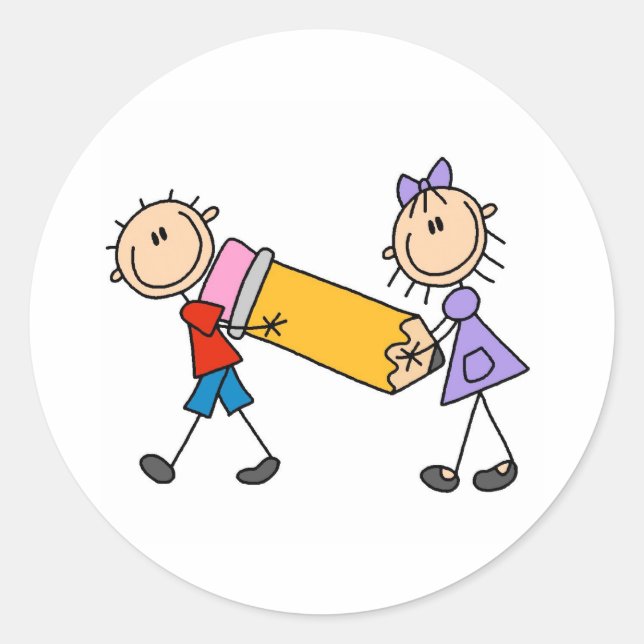 Kids mit Stift Runder Aufkleber (Vorderseite)