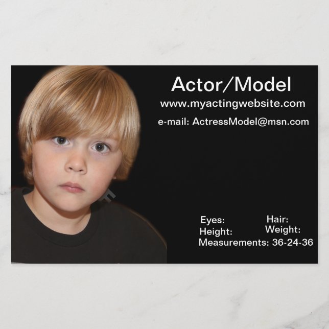 Kids Model Actor Comp Cards Flyer (Hinten)