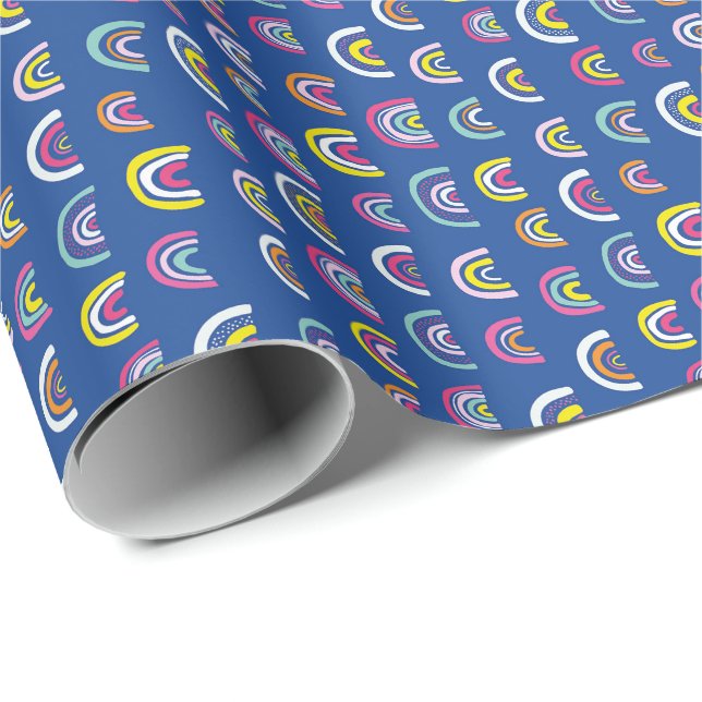 Kids Modern Blue Rainbow Pattern Geschenkpapier (Rolleneckpunkt)