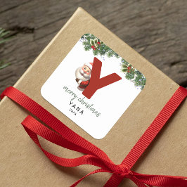 Kids Monogram Christmas Quadratischer Aufkleber