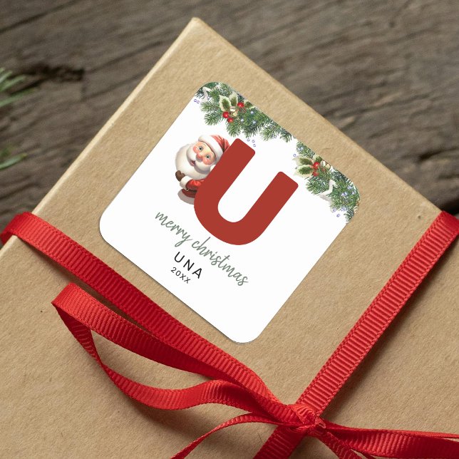 Kids Monogram Christmas Quadratischer Aufkleber (Von Creator hochgeladen)