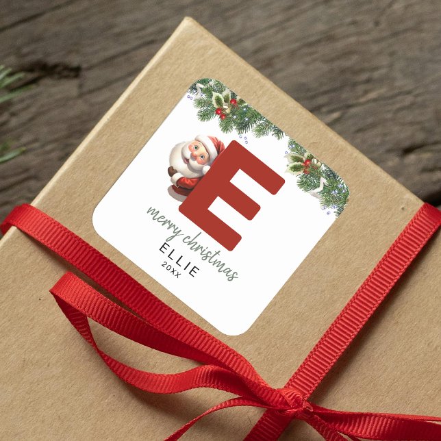 Kids Monogram Christmas Quadratischer Aufkleber (Von Creator hochgeladen)