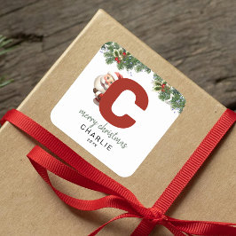 Kids Monogram Christmas Quadratischer Aufkleber