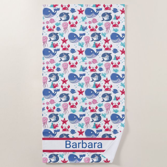 Kids Monogramed Whales Strandtuch (Vorderseite)