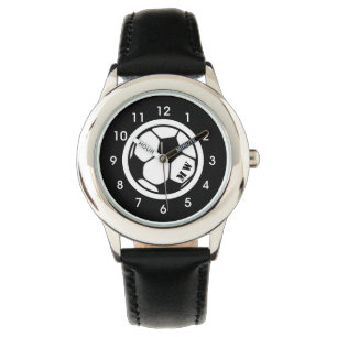 Kid's Monogramm Fußball Schwarz Armbanduhr