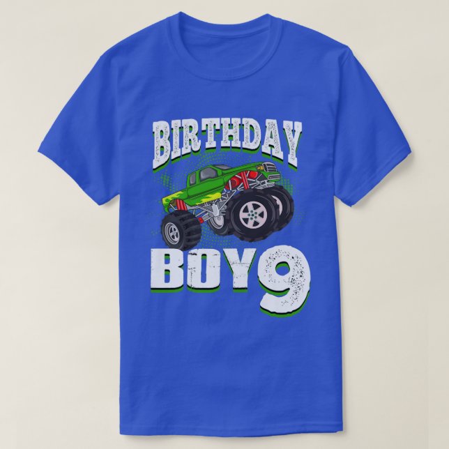 Kids Monster Truck Birthday Boy Is 9 Kids 9th Birt T-Shirt (Design vorne)