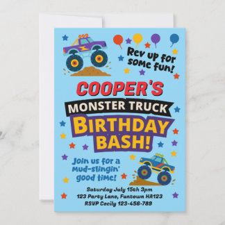 Kids Monster Truck Birthday Party Invitation Einladung