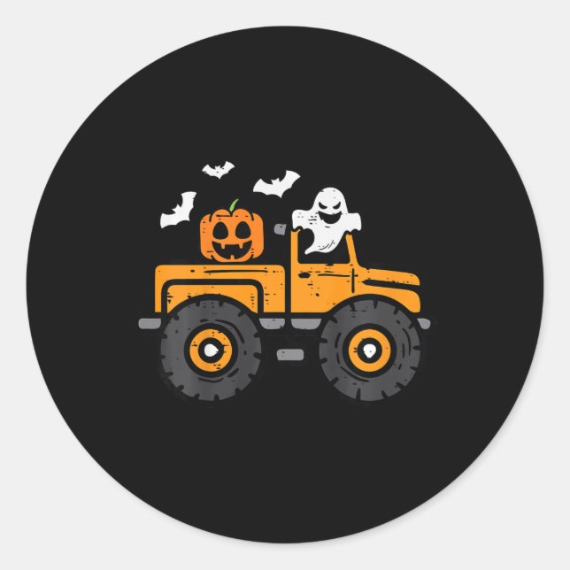 Kids Monster Truck Ghost Pumpkin Halloween Kostüm Runder Aufkleber (Vorderseite)