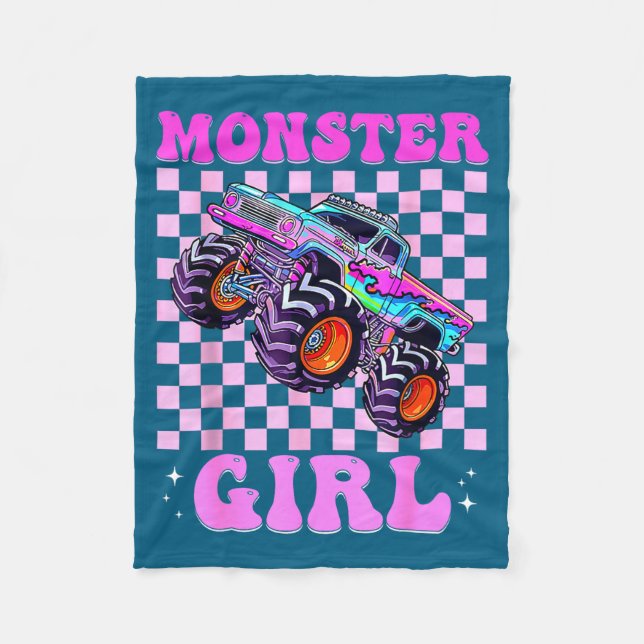 Kids Monster Truck Girl Nk Monster Trucks Lover Mo Fleecedecke (Vorderseite)