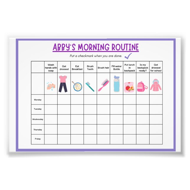 Kids Morning Routine Checklist with Cute Icons Fotodruck (Vorne)