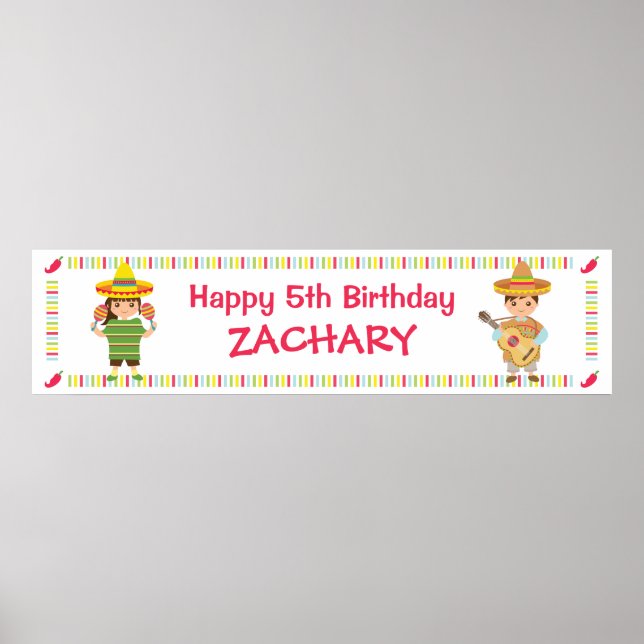 Kids Musical Mexican Fiesta Birthday Party Banner Poster (Vorne)