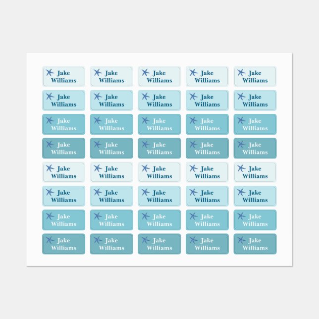 Kids' Name Clothing School Labels with Starfish Etiketten (Blatt)