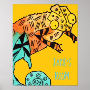 Kid's name Yellow Chameleon reptile Kind Poster