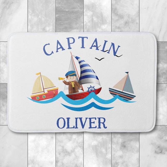 Kids Nautical BootCaptain Personalisiert Badematte (Von Creator hochgeladen)