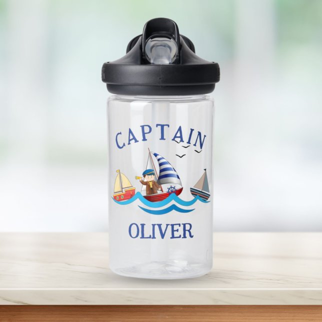 Kids Nautical BootCaptain Personalisiert Trinkflasche (Von Creator hochgeladen)