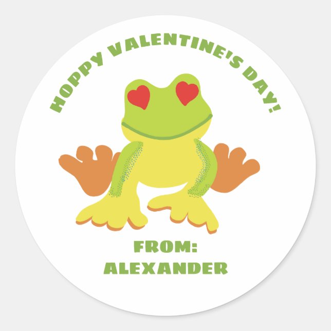 Kids Niedlich Frog Valentine's Day Class Exchange Runder Aufkleber (Vorderseite)