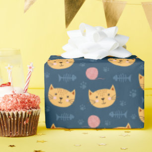 Kids Niedlich Kitty Cat Faces Paw Prints Ball of Y Geschenkpapier