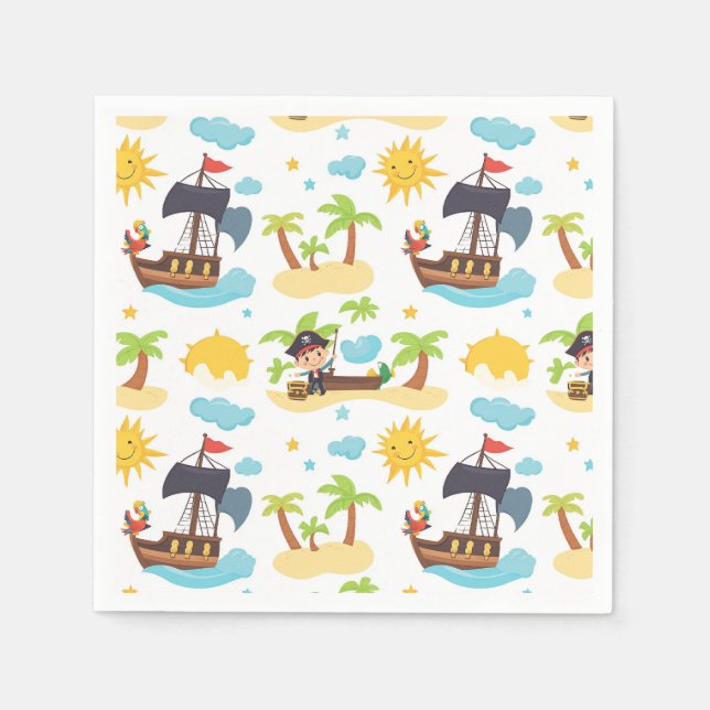 Kids Niedlich Pirate Ship Muster Party Serviette (Vorderseite)