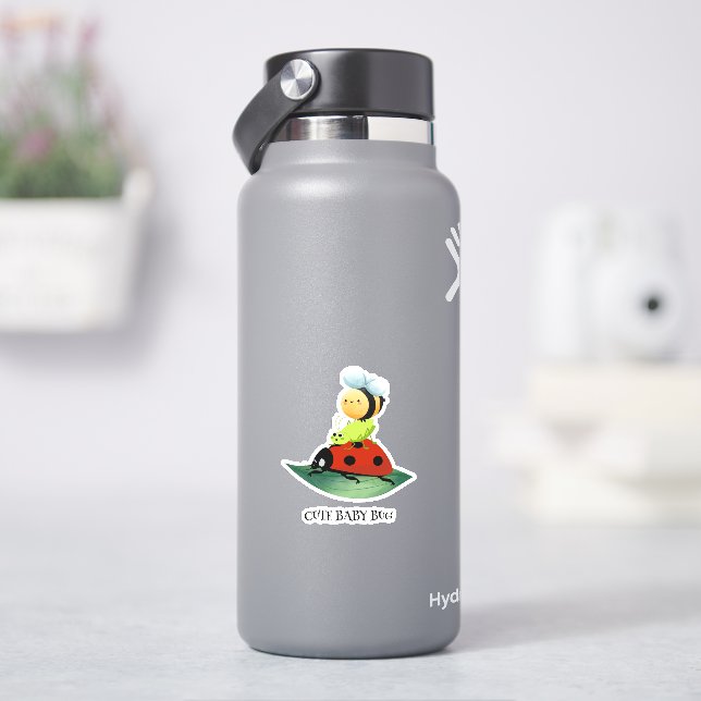 Kids Niedlich Red Ladybug Bee Insekt auf grünem Bl Aufkleber (HydroFlask)