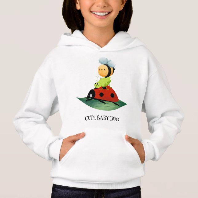 Kids Niedlich Red Ladybug Bee Insekt auf grünem Bl Hoodie (Vorderseite)