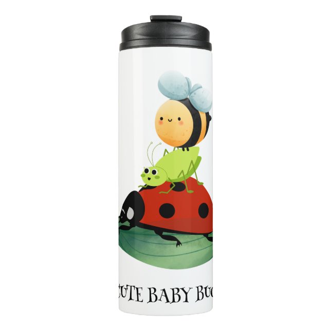 Kids Niedlich Red Ladybug Bee Insekt auf grünem Bl Thermosbecher (Vorderseite)