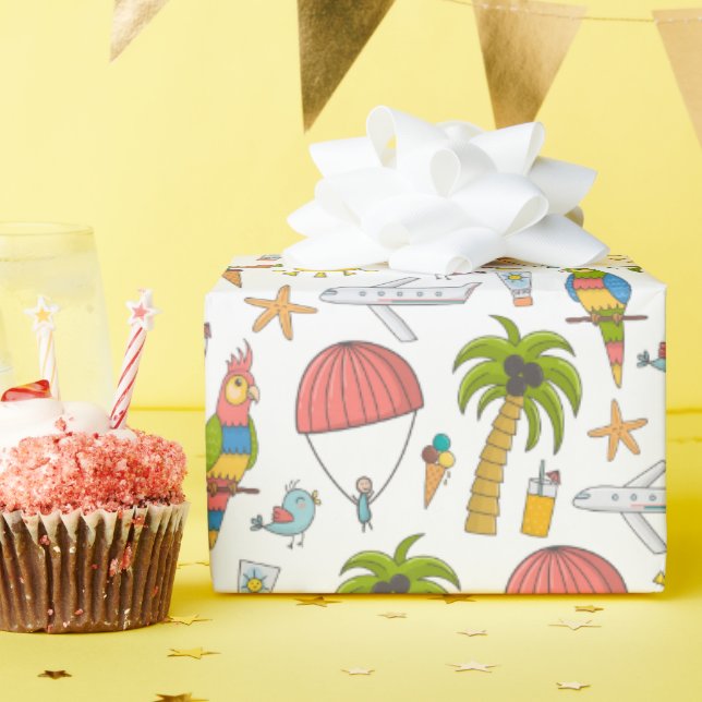Kids Niedlich Tropical Vacacation Adventure Geschenkpapier (Geburtstagsparty)