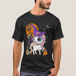Kids Niedlich Unicorn Hexenhut Pumpkin Halloween L T-Shirt