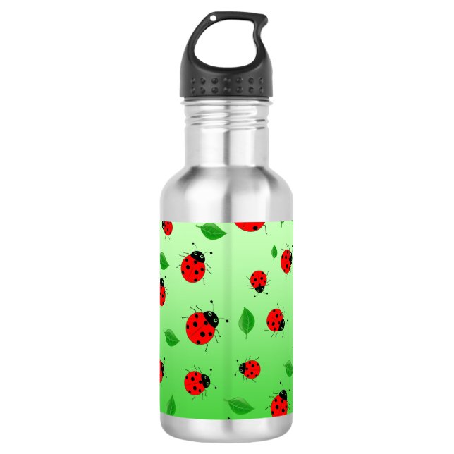 Kids Niedliche Lady Bug & Green verlass Muster Ver Edelstahlflasche (Vorderseite)