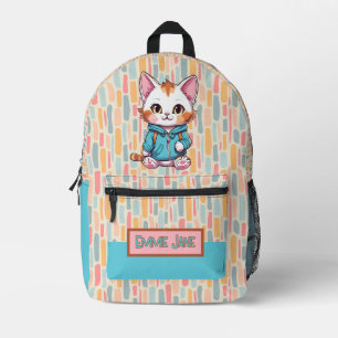 Kid's Niedliches Katzenrosa & Blau Bedruckter Rucksack