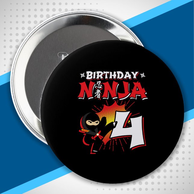 Kids Ninja Birthday Party Gift - 4 Jahre Old Button (Von Creator hochgeladen)