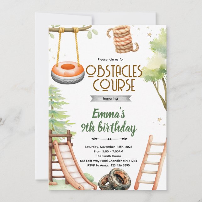 Kids Obstacle Course Party Invite Einladung (Vorderseite)