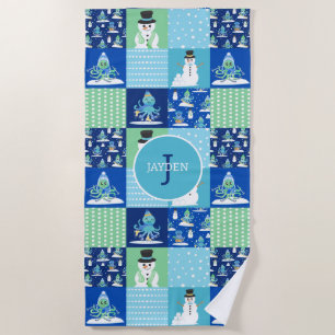 Kids Octopus Winter Sports Patchwork Personalisier Strandtuch