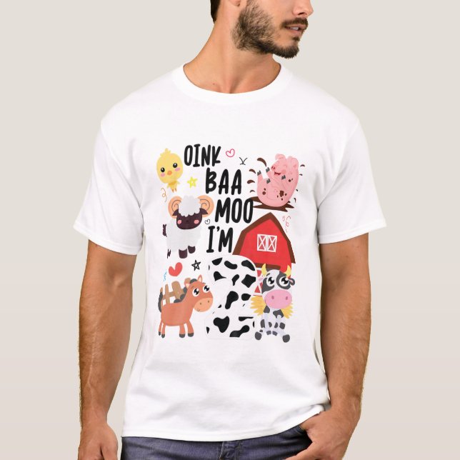 Kids Oink Baa Moo I m Two 2 Kleinkind Bauer 2Nd Bi T-Shirt (Vorderseite)