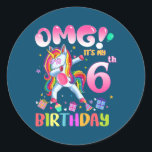 Kids OMG It's My 6th Birthday Girls Dabbing Runder Aufkleber<br><div class="desc">Kids OMG It's My 6th Birthday Girls Dabbing Unicorn Gift. Perfect gift for your dad,  mom,  papa,  men,  women,  friend and family members on Thanksgiving Day,  Christmas Day,  Mothers Day,  Fathers Day,  4th of July,  1776 Independent day,  Veterans Day,  Halloween Day,  Patrick's Day</div>