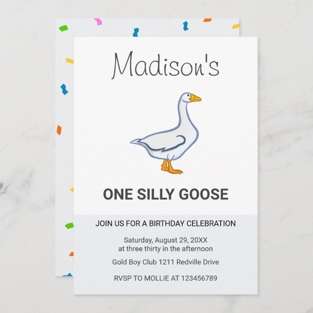 Kids One Silly Goose First Birthday Einladung (Vorne/Hinten)