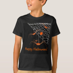 Kids Orange Halloween Spiders T-Shirt