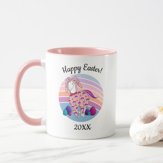 Kids Oster Sonniges Einhorn im Bunny Anzug Bunnico Tasse (Mit Donut)