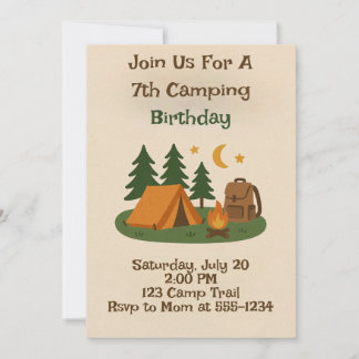 Kids Outdoor CAmping Birthday Invitation Einladung