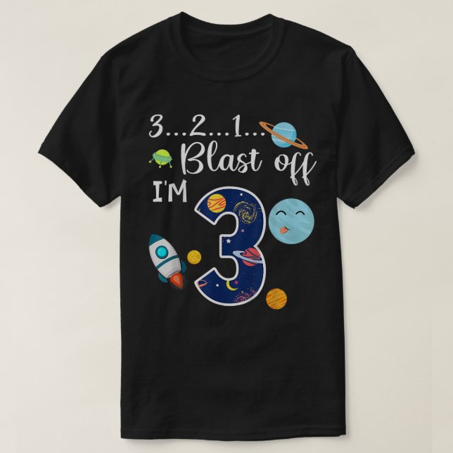 Kids Outer Space Blast Off 3 Year Old 3rd Birthday T-Shirt (Design vorne)