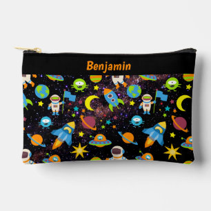 Kids Outer Space Rocket Planet Black Zubehörtasche