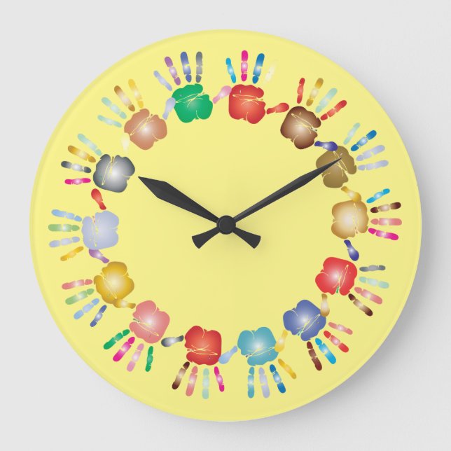 Kids Painted Hands Große Wanduhr (Vorderseite)