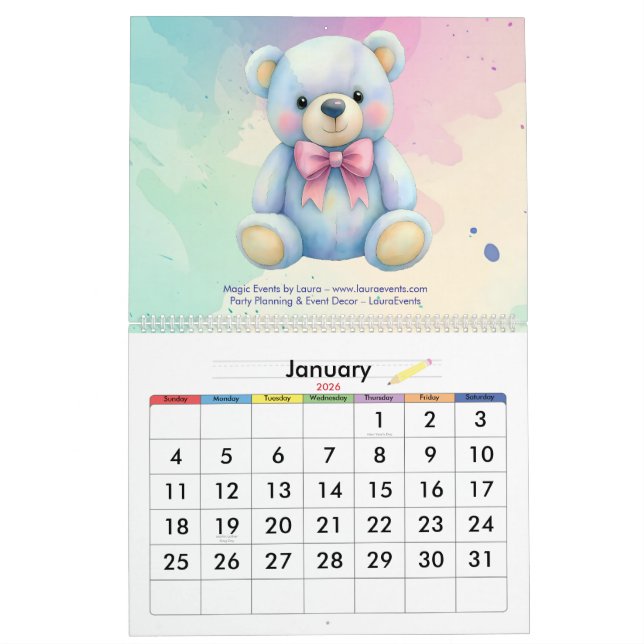 Kids Party Planner Pastor Teddy Bear QR-Logo Kalender (Jan 2026)