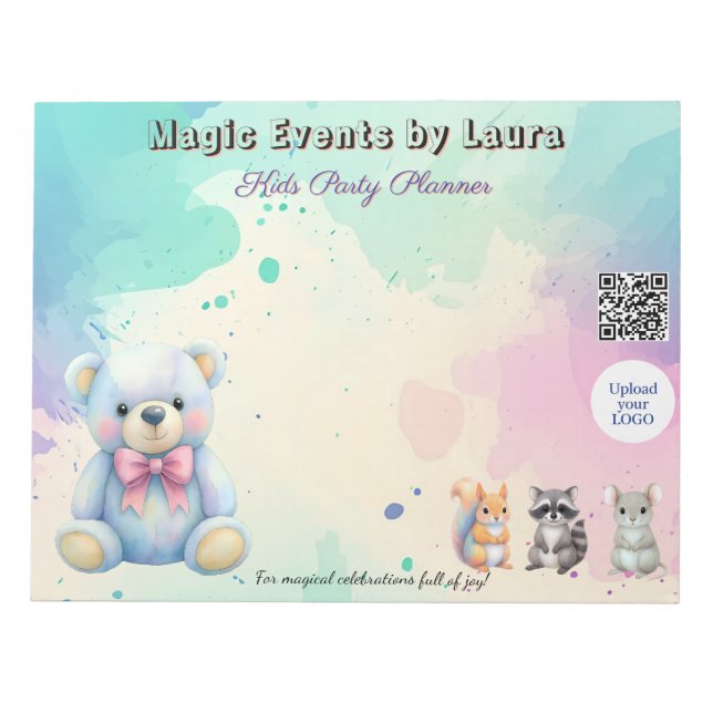 Kids Party Planner Pastor Teddy Bear QR-Logo Notizblock (Vorderseite)