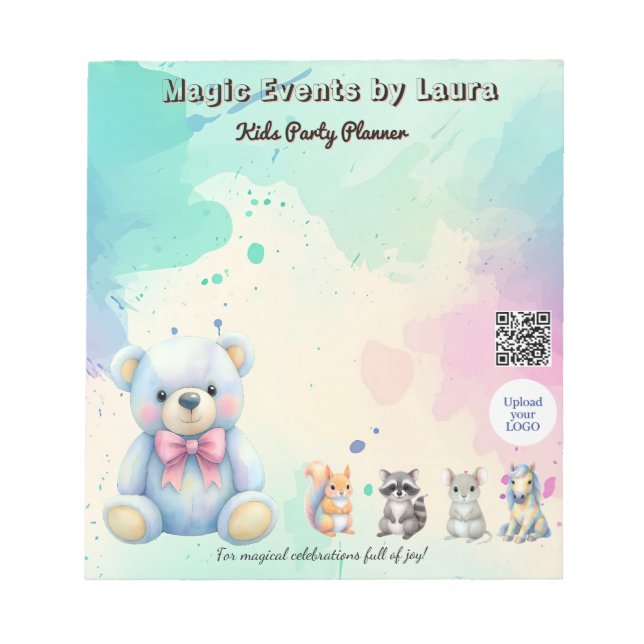Kids Party Planner Pastor Teddy Bear QR-Logo Notizblock (Vorderseite)