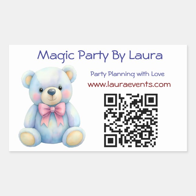 Kids Party Planner Pastor Teddy Bear QR-Logo Rechteckiger Aufkleber (Vorderseite)