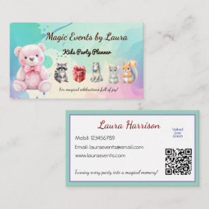 Kids Party Planner Pastor Teddy Bear QR-Logo Visitenkarte