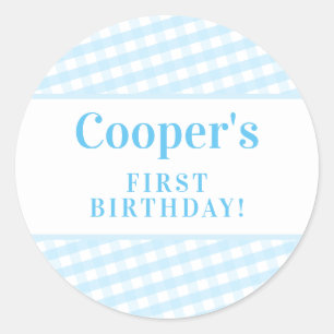 KIDS PARTY Vintag Gingham Muster Boy Blue Runder Aufkleber