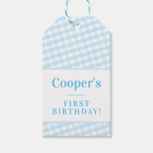 KIDS PARTY Vintager Gingham-Muster-Junge blass bla Geschenkanhänger